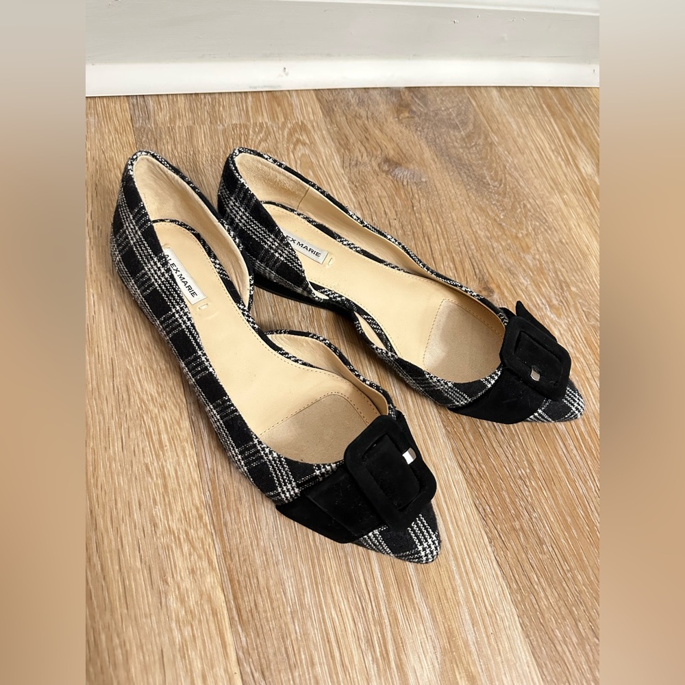 Wool, plaid buckle flats by Alex Marie